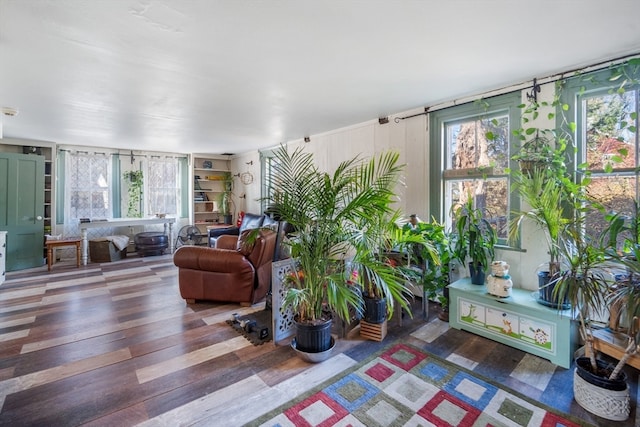 living room featuring dark hardwood / wood-style flooring