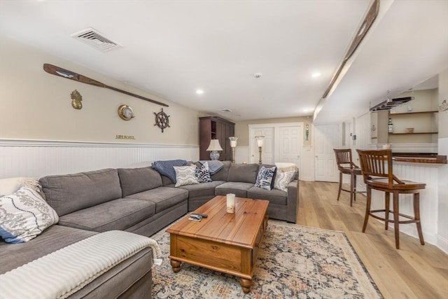 living room featuring light wood-type flooring