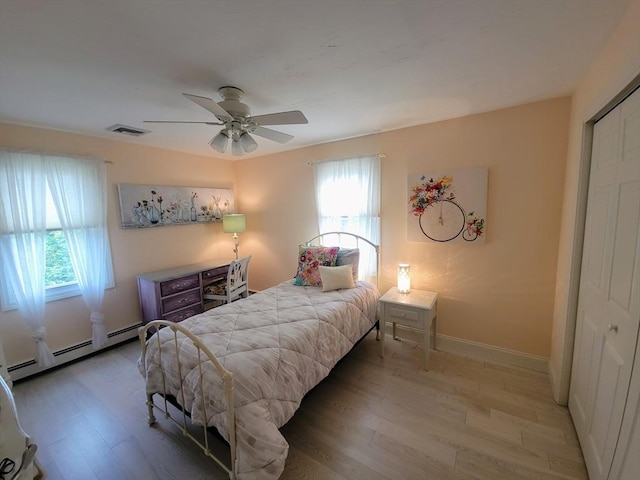 30 Ridgewood Ln, Quincy, MA 02169 - bedroom featuring multiple windows, wood finished floors, a baseboard radiator, and a closet