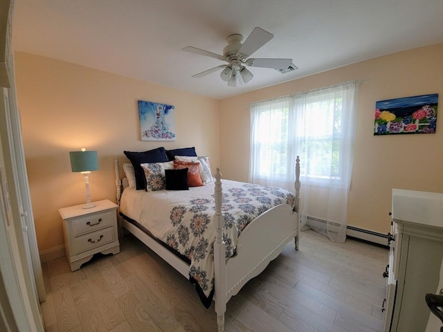 30 Ridgewood Ln, Quincy, MA 02169 - bedroom featuring light wood-style floors, a baseboard heating unit, and a ceiling fan