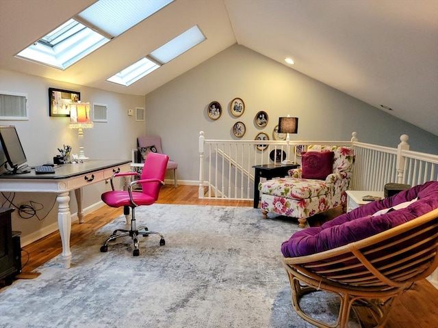 30 Ridgewood Ln, Quincy, MA 02169 - office with a skylight, wood finished floors, and lofted ceiling