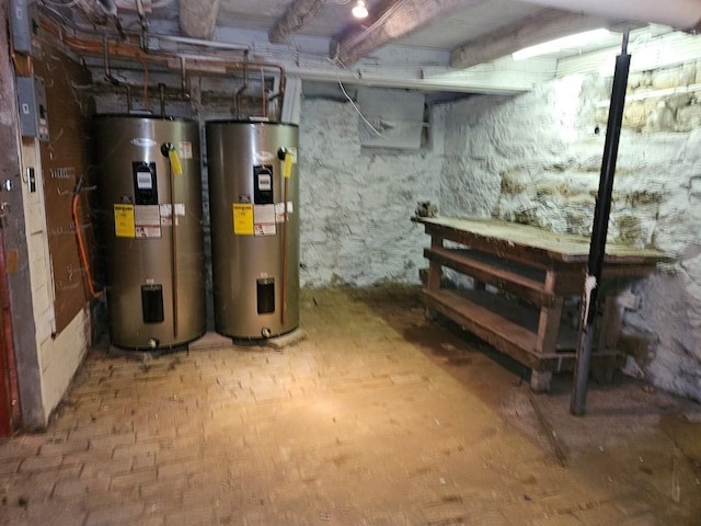 unfinished below grade area featuring electric water heater