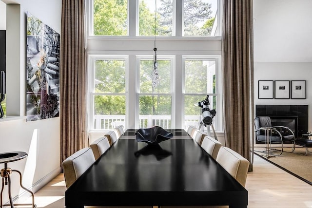23 Matt Hoxie Trl Unit 23, Plymouth, MA 02360 - dining space featuring a fireplace and light wood-style floors