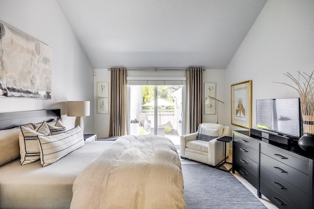 23 Matt Hoxie Trl Unit 23, Plymouth, MA 02360 - carpeted bedroom with lofted ceiling and access to exterior