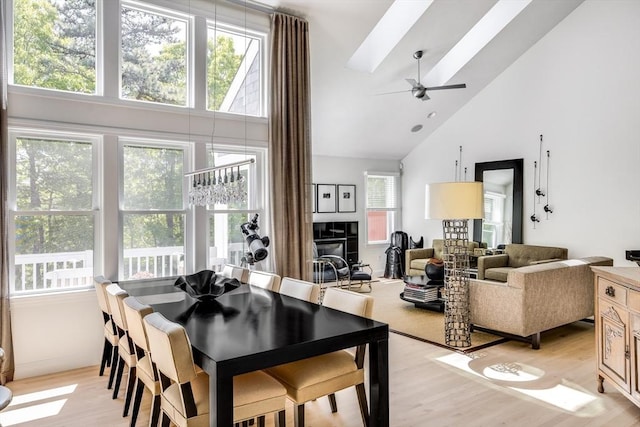 23 Matt Hoxie Trl Unit 23, Plymouth, MA 02360 - dining space with high vaulted ceiling, light wood-style floors, and ceiling fan