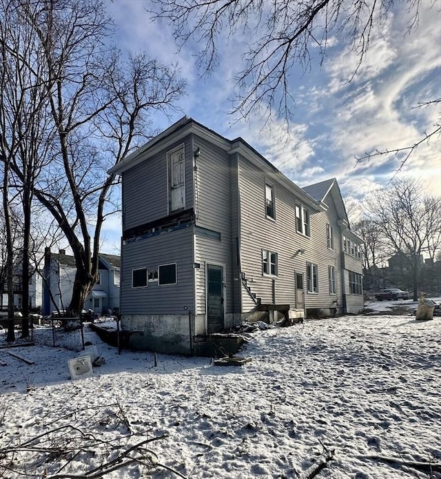 view of snow covered exterior