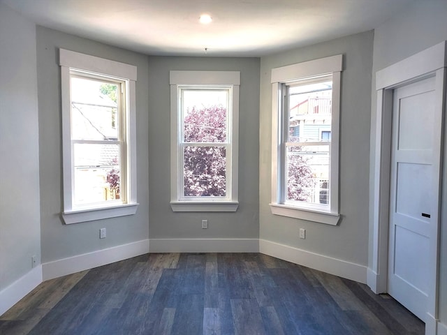 unfurnished room with dark hardwood / wood-style floors and a healthy amount of sunlight