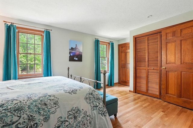 105 Old Barn Path, Marshfield, MA 02050 - bedroom featuring light wood finished floors, multiple windows, a closet, a textured ceiling, and baseboards