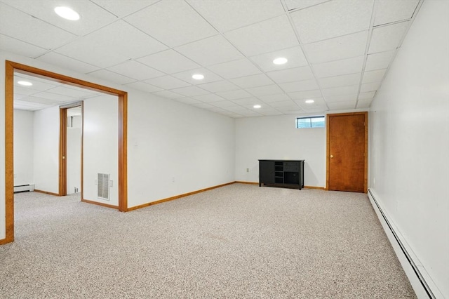 105 Old Barn Path, Marshfield, MA 02050 - basement featuring baseboard heating, recessed lighting, carpet floors, baseboards, and a drop ceiling