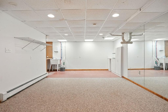 105 Old Barn Path, Marshfield, MA 02050 - finished below grade area featuring baseboard heating, recessed lighting, carpet floors, a drop ceiling, and baseboards