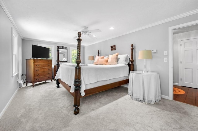 28 Old Farm Rd, Hopkinton, MA 01748 - carpeted bedroom featuring ornamental molding, baseboards, ceiling fan, and recessed lighting