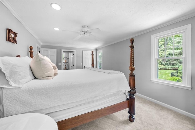 28 Old Farm Rd, Hopkinton, MA 01748 - carpeted bedroom featuring multiple windows, baseboards, ceiling fan, crown molding, and recessed lighting