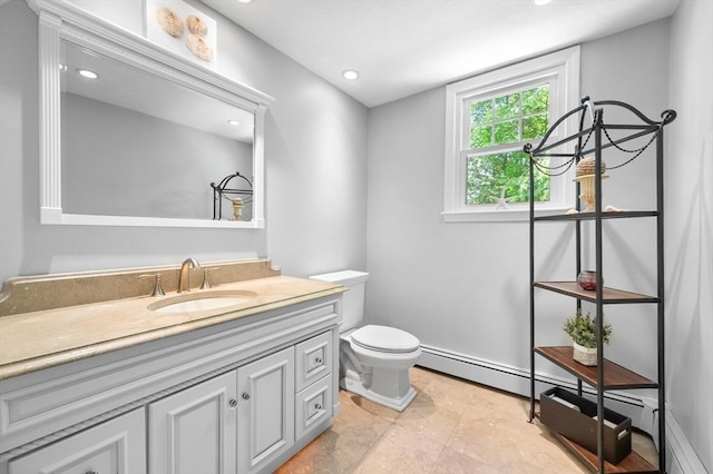 28 Old Farm Rd, Hopkinton, MA 01748 - bathroom with vanity, toilet, recessed lighting, and a baseboard radiator