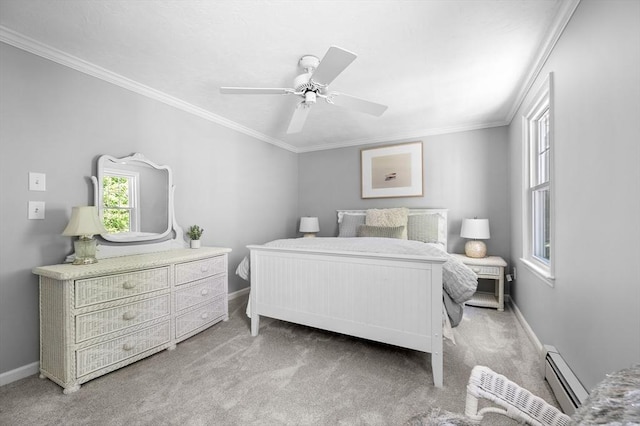 28 Old Farm Rd, Hopkinton, MA 01748 - bedroom with a baseboard heating unit, baseboards, light carpet, and ornamental molding