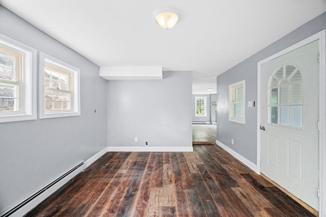 628 Rindge Rd, Fitchburg, MA 01420 - unfurnished room with a baseboard radiator, dark wood finished floors, and baseboards