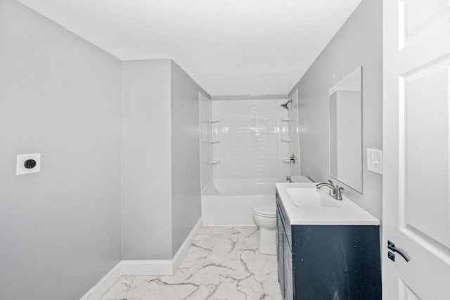 628 Rindge Rd, Fitchburg, MA 01420 - full bath with marble look tile flooring, vanity, toilet, and baseboards