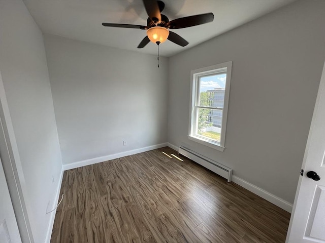 110 Old Harbor St, Boston, MA 02127 - spare room featuring baseboard heating, dark wood-type flooring, ceiling fan, and baseboards