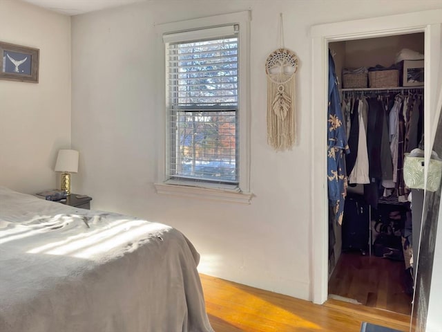 bedroom featuring a closet and wood finished floors