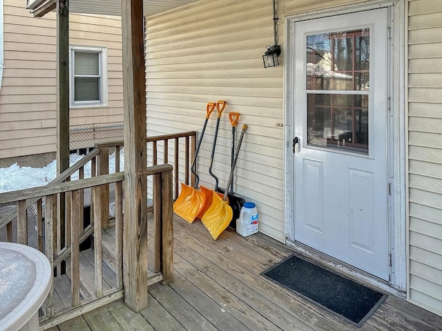 doorway to property featuring a deck