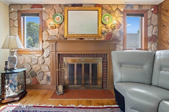 4 Merrow Ln, Stoneham, MA 02180 - living area featuring a fireplace and wood finished floors