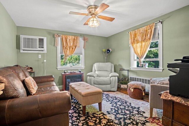 4 Merrow Ln, Stoneham, MA 02180 - living area with an AC wall unit and ceiling fan