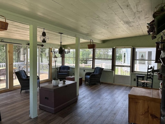 6 Weaver Farm Rd, Rutland, MA 01543 - sunroom / solarium with hardwood / wood-style flooring, a deck, and a chandelier