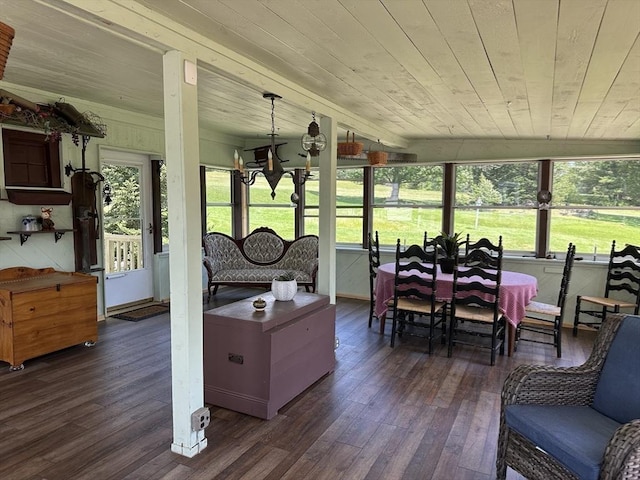 6 Weaver Farm Rd, Rutland, MA 01543 - sunroom featuring wood-type flooring, wood ceiling, and outdoor dining space