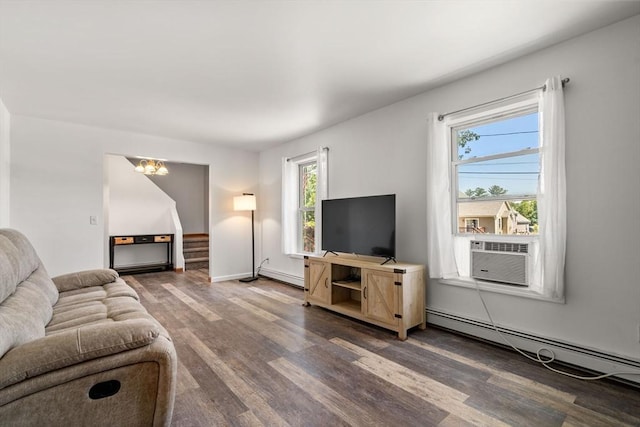 43 Outlook Rd, Billerica, MA 01862 - living area featuring a baseboard radiator, wood finished floors, and plenty of natural light