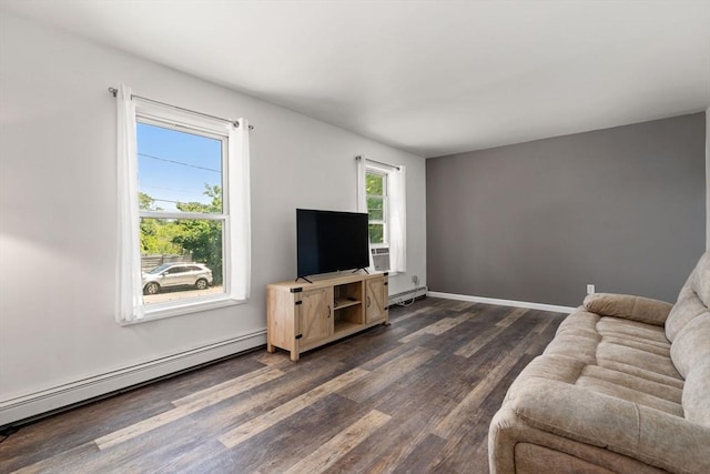 43 Outlook Rd, Billerica, MA 01862 - living room featuring baseboard heating and dark wood finished floors