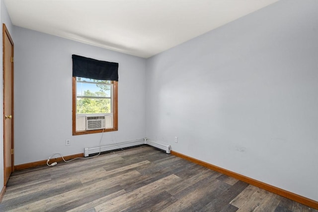 43 Outlook Rd, Billerica, MA 01862 - unfurnished room with dark wood-style flooring, a baseboard heating unit, and cooling unit