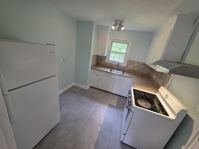 5 Dexter St Unit 6, Malden, MA 02148 - kitchen with white appliances, a sink, backsplash, and white cabinetry