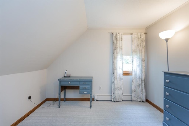 145 Reservoir St, Norton, MA 02766 - unfurnished office featuring vaulted ceiling, light carpet, baseboards, and a baseboard heating unit