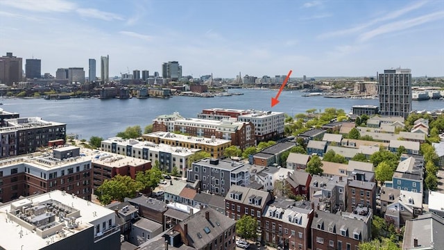 99 Sumner Unit 514, Boston, MA 02128 - drone / aerial view of a view of skyline and a nearby body of water