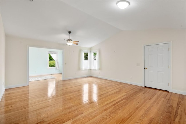 22 Pomeroy Meadow Rd Unit 4, Southampton, MA 01073 - empty room featuring a ceiling fan, lofted ceiling, and light wood-style floors