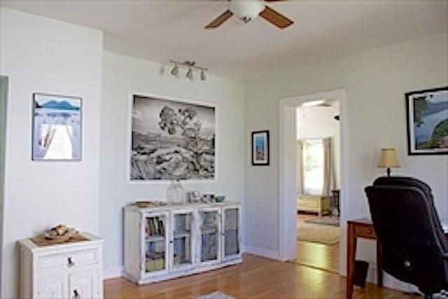 374 Swains Pond Ave, Melrose, MA 02176 - office area featuring ceiling fan and wood finished floors