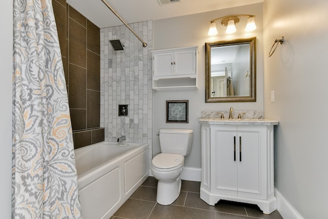 37 P St Unit 5, Boston, MA 02127 - bathroom featuring vanity, shower / bath combo, tile patterned flooring, toilet, and baseboards