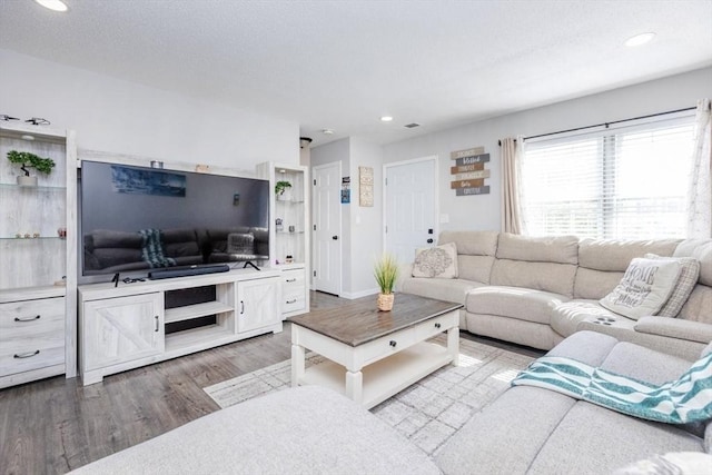 living area featuring recessed lighting and wood finished floors