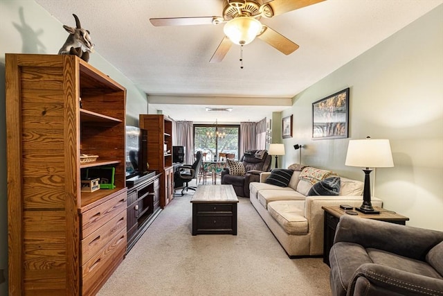 96 Old Colony Ave Unit 153, Taunton, MA 02718 - living room with light carpet, ceiling fan, and an office area