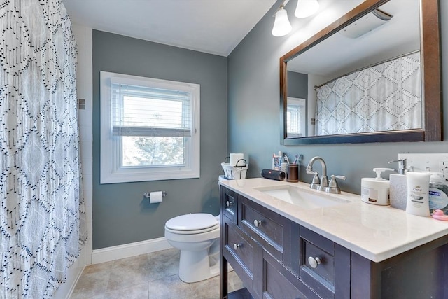 49 Hopkins Dr, Whitman, MA 02382 - full bathroom featuring vanity, toilet, baseboards, tile patterned flooring, and curtained shower