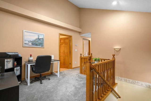 carpeted home office with baseboards and recessed lighting