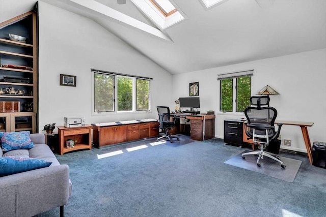 17 Claus, Barnstable, MA 02648 - office area featuring a skylight, high vaulted ceiling, and dark colored carpet
