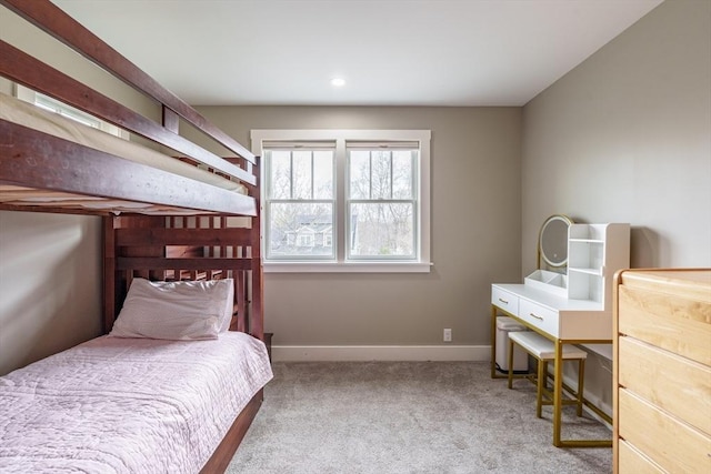 bedroom featuring carpet flooring, recessed lighting, and baseboards