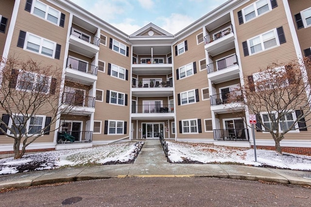 view of snow covered property