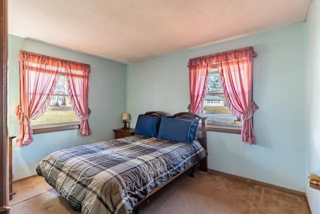 bedroom featuring multiple windows and carpet