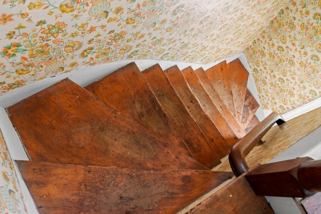 31 Boylston St, Boston, MA 02130 - stairs with wallpapered walls and lofted ceiling