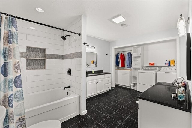 48 Finch Rd Unit 2, Raynham, MA 02767 - bathroom with vanity, independent washer and dryer, shower / bath combo, and recessed lighting