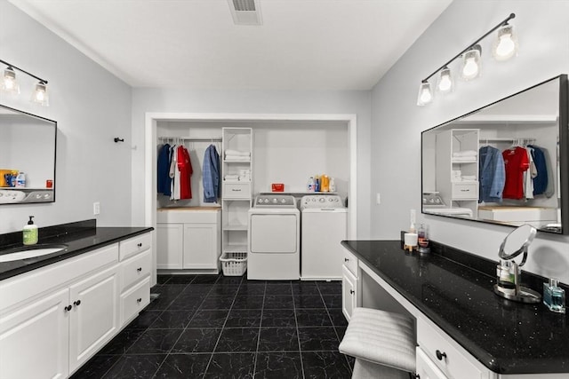 48 Finch Rd Unit 2, Raynham, MA 02767 - bathroom featuring washer and clothes dryer and vanity