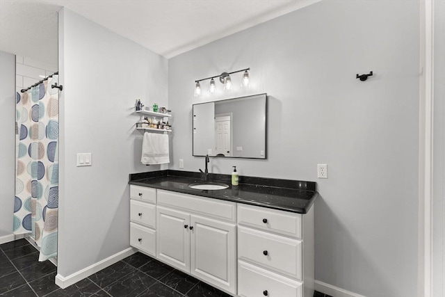 48 Finch Rd Unit 2, Raynham, MA 02767 - bathroom with marble look tiles, vanity, and curtained shower
