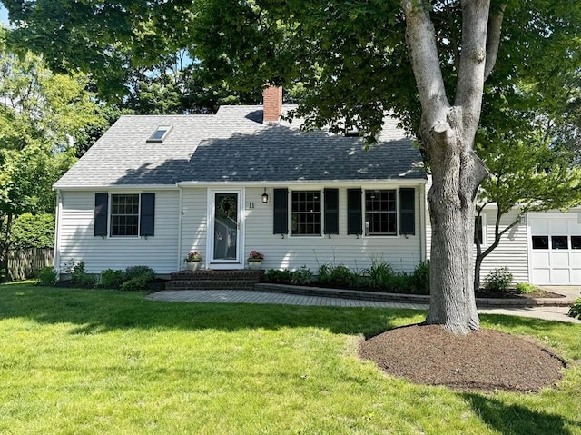 11 Bruce Ln, Wenham, MA 01984 - view of front of home featuring a chimney, a front yard, roof with shingles, and a garage