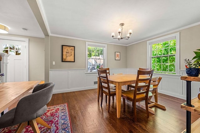11 Bruce Ln, Wenham, MA 01984 - dining space with a chandelier, wood finished floors, ornamental molding, wainscoting, and a decorative wall